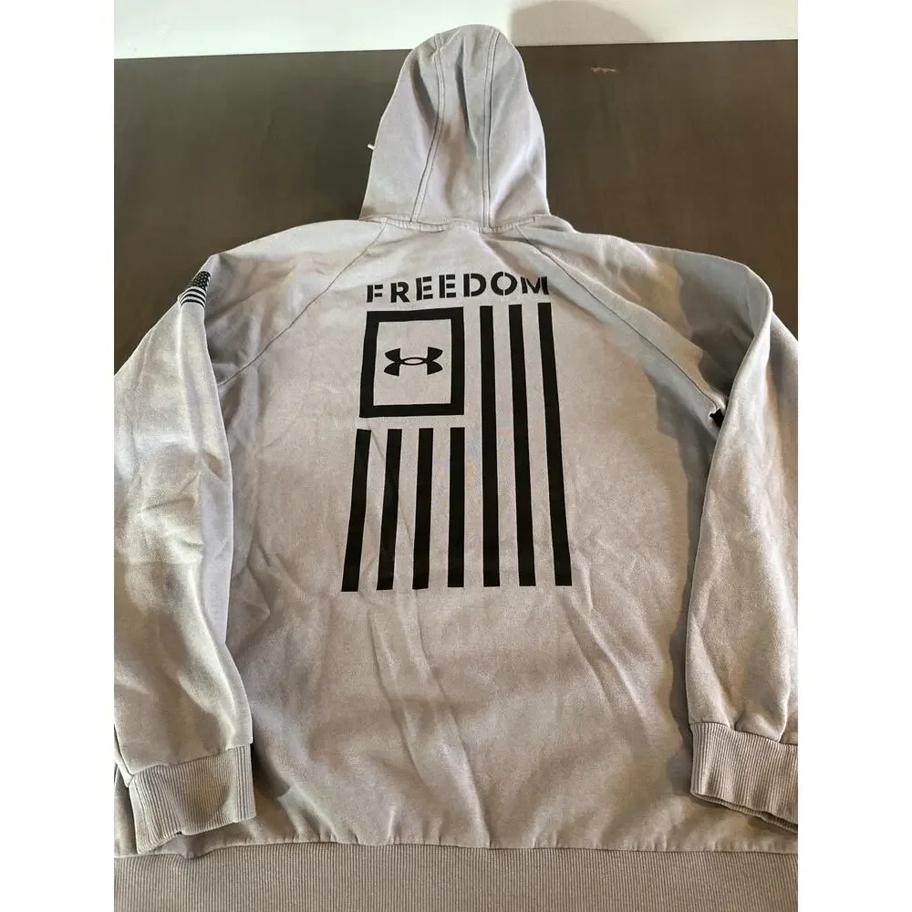 Under Armour Sweatshirt Size Mens Large Gray Freedom Flag Hoodie - Picture 7 of 7
